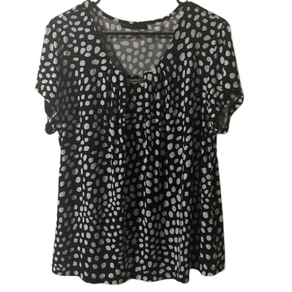 Always Indigo Black Polka Dot Blouse With Rhinestone Center Size XL - Picture 1 of 5